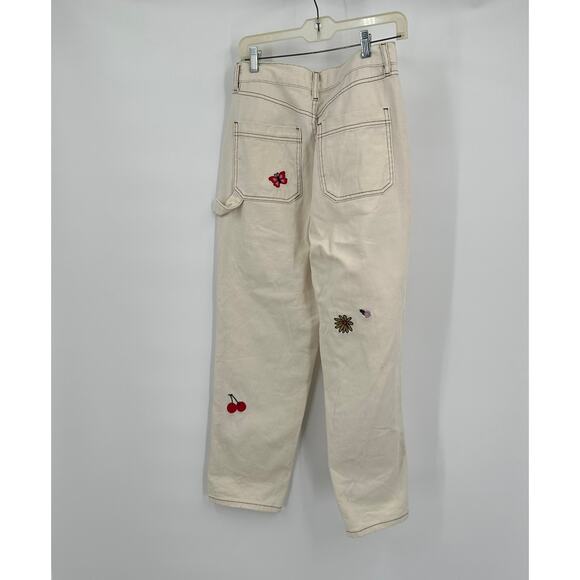 Pacsun Women High Rise Carpenter Jeans Size 28 Embroidered Hippie Retro Festival - Picture 2 of 9